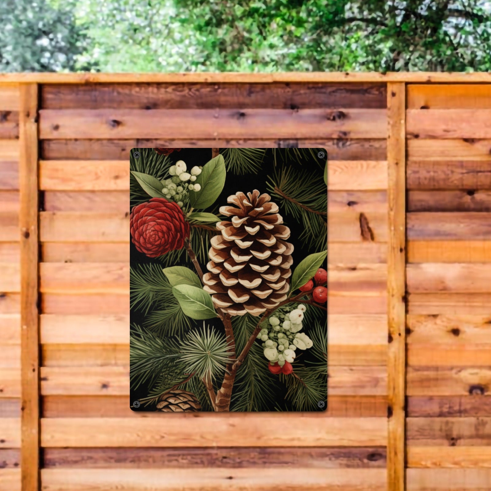 Rustic Lodge Home Decor Cabin Wall Art Poster Pine Cones Sign Indoor / Outdoor Metal Tin Sign 12"x16"