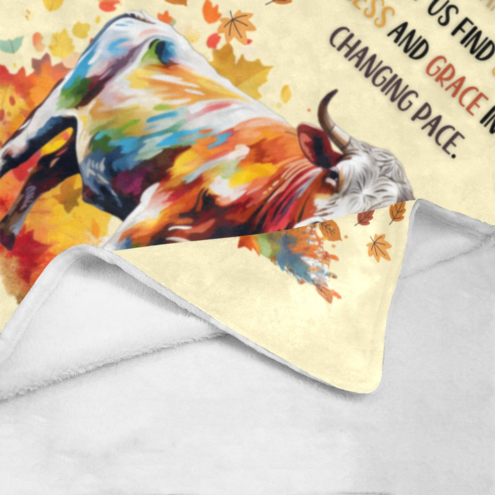 Falling Leaves Cow Saying Ultra-Soft Micro Fleece Blanket