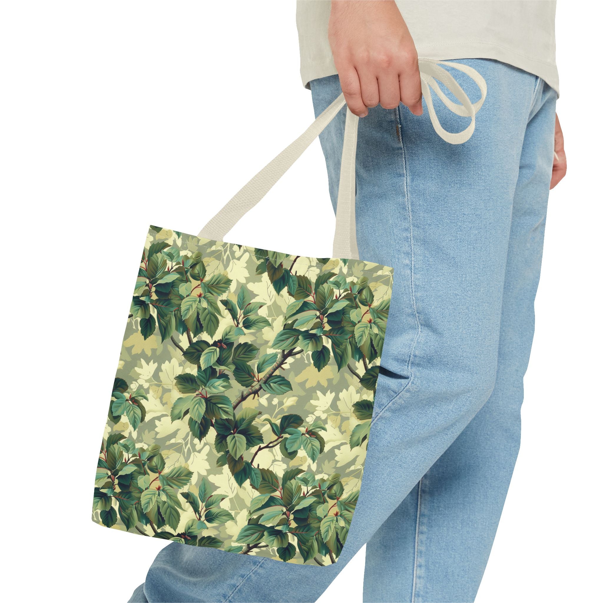 Green Woodland Camo Tote Bag - Durable Custom-Printed Polyester Bag, Outdoor Nature Design