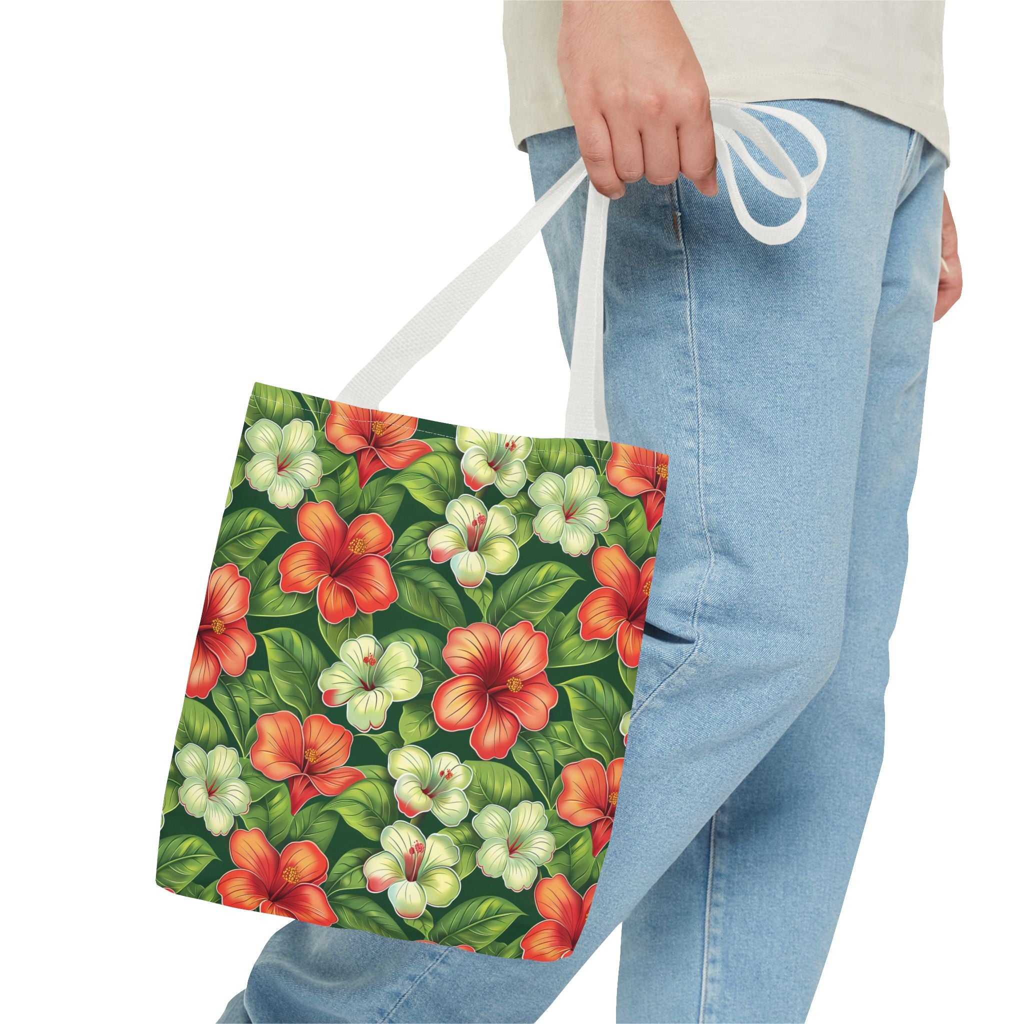 Pink & White Tropical Flowers Tote Bag