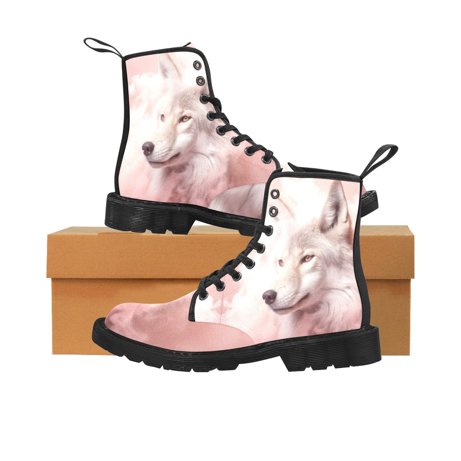 Pink Smoke Wolf Women's Lace Up Canvas Boots - Cranberry Lake Design Co.  #