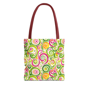 Swirly Pink Yellow Green Pattern Eccentric Tote Bag