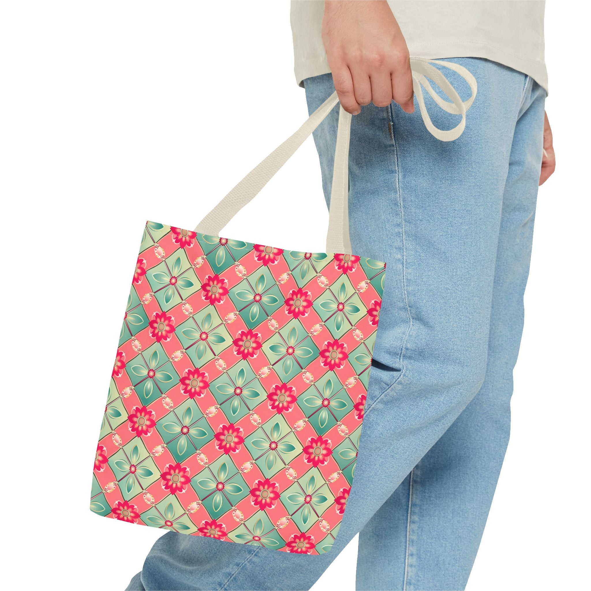 Pink & Blue Floral Tiled Pattern Eccentric Tote Bag