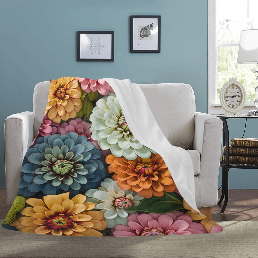 Colorful Zinnia Fleece Blanket | Ultra-Soft Micro Fleece | Floral Throw Blanket | 60x80 | Ships from USA