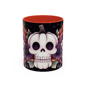 Skull Pumpkin Mug | Halloween Coffee Cup | Gothic Floral Decor | Unique Gift | 11oz & 15oz