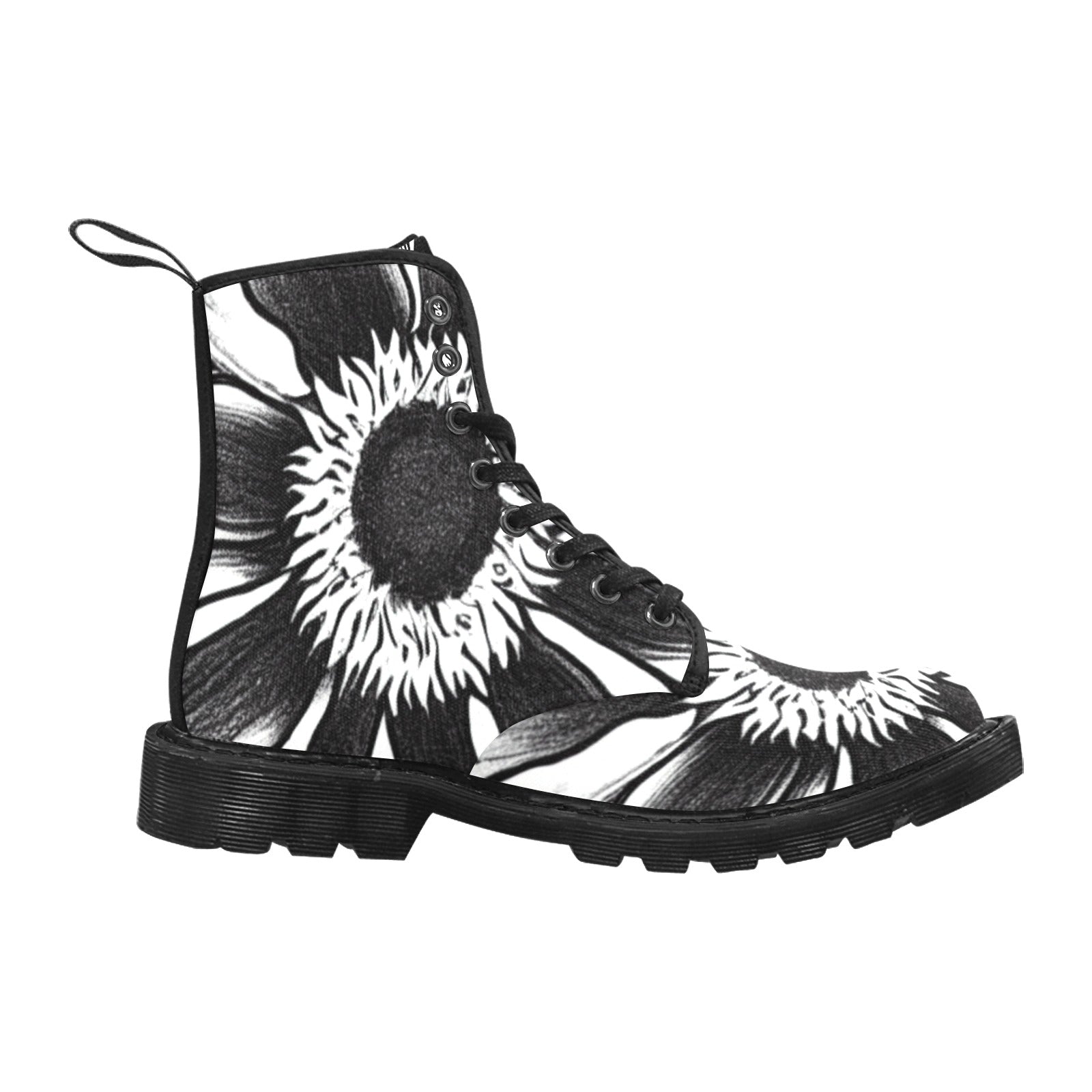 Black & White Sunflower Women's Lace Up Canvas Boots - Cranberry Lake Design Co.  #