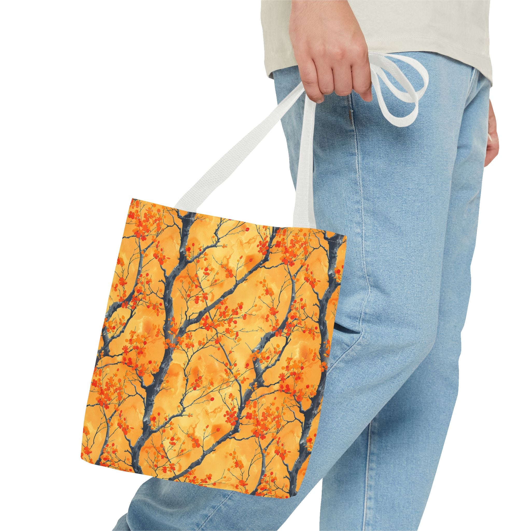 Stylish and Durable Custom-Printed Tote Bags with Autumn Leaf Design, Available in 3 Sizes