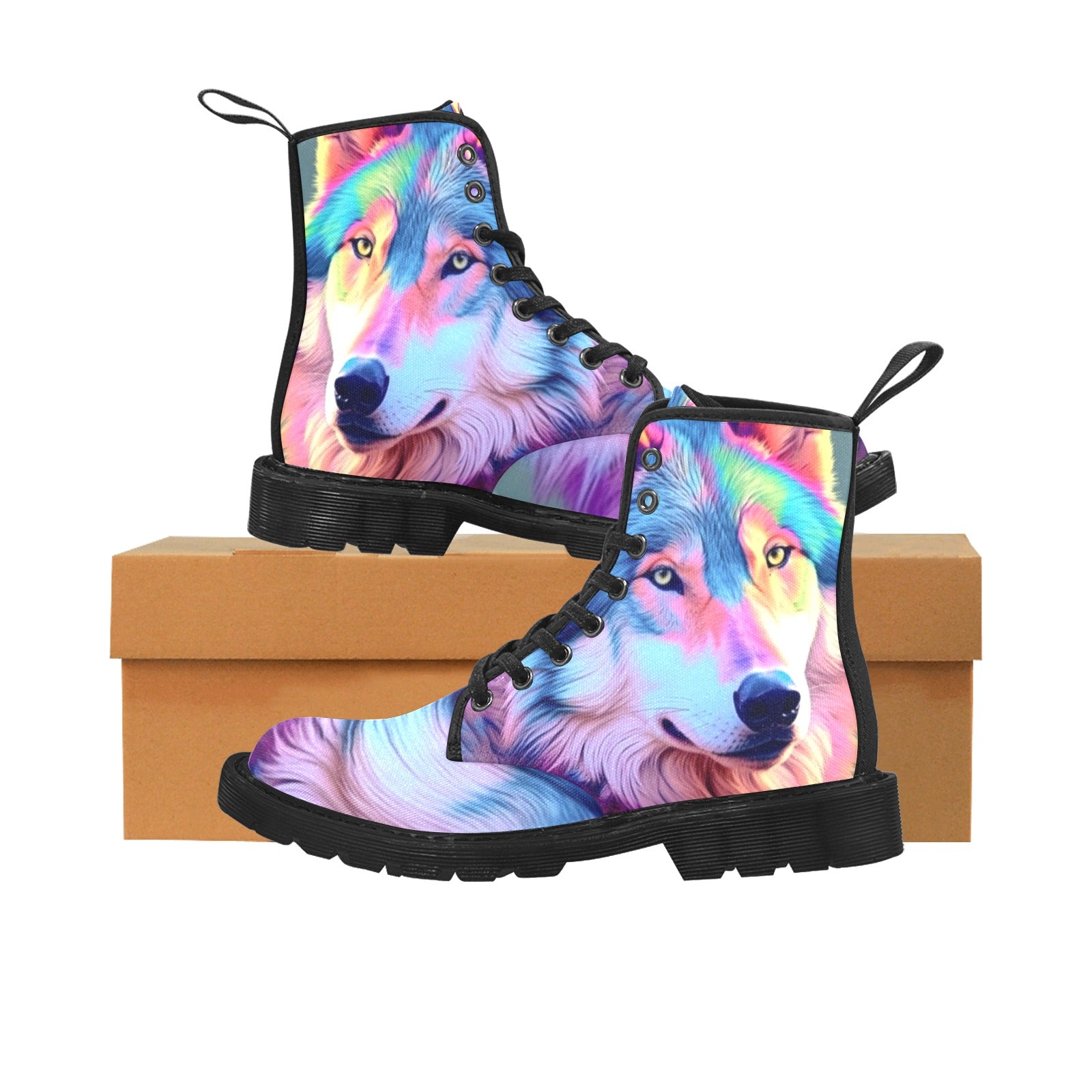 Colorful Wolf Women's Lace Up Canvas Boots - Cranberry Lake Design Co.  #