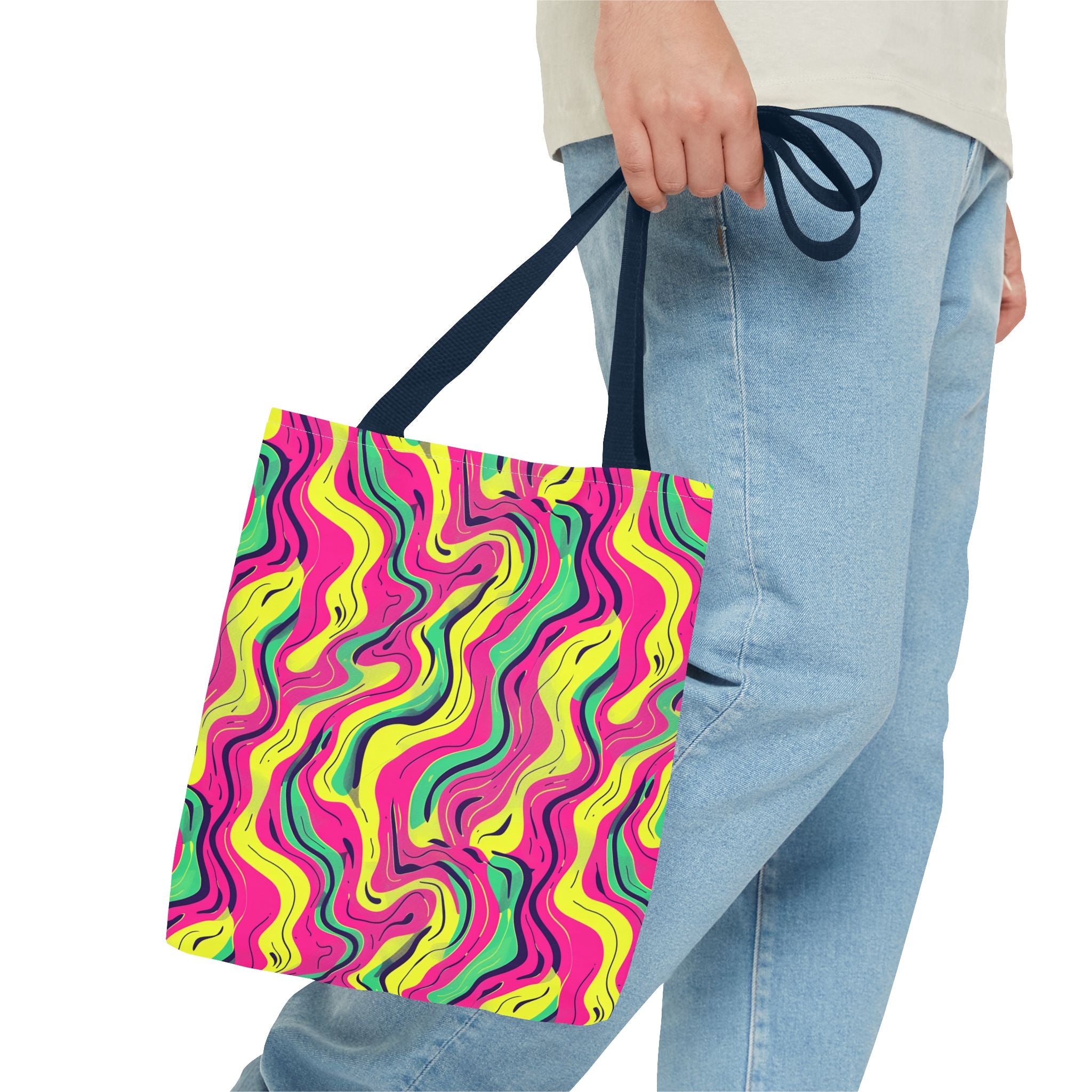 Squiggly Pink Yellow Green Pattern Eccentric Tote Bag