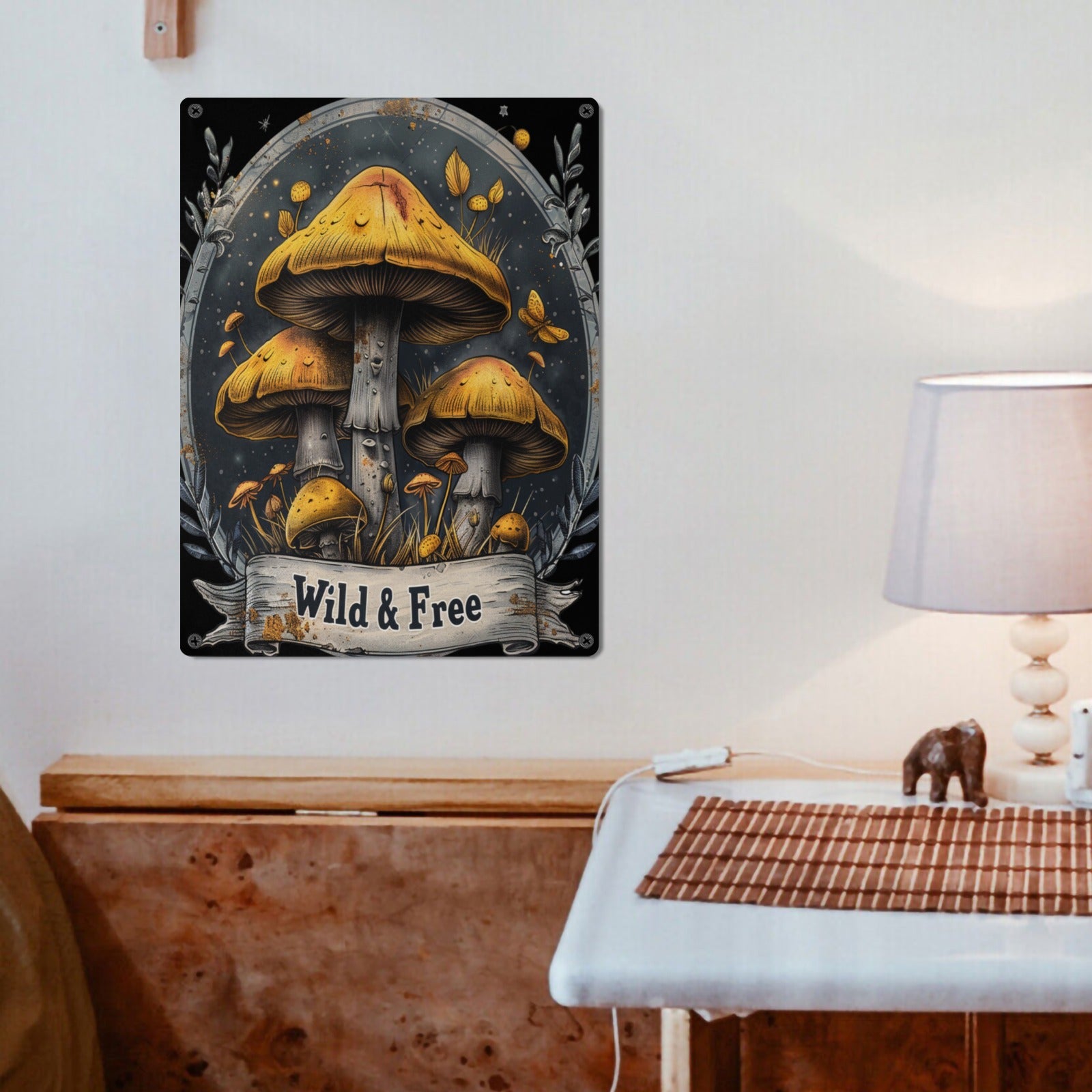 Wild & Free Mushroom Metal Tin Sign 12"x16" (Made in USA) Whimsical Fantasy Fairycore Home Decor