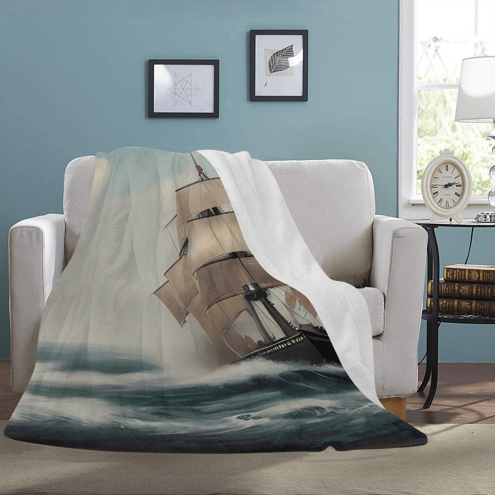 Cranberry Lake Designs Nautical Sailing Ship Throw Blanket