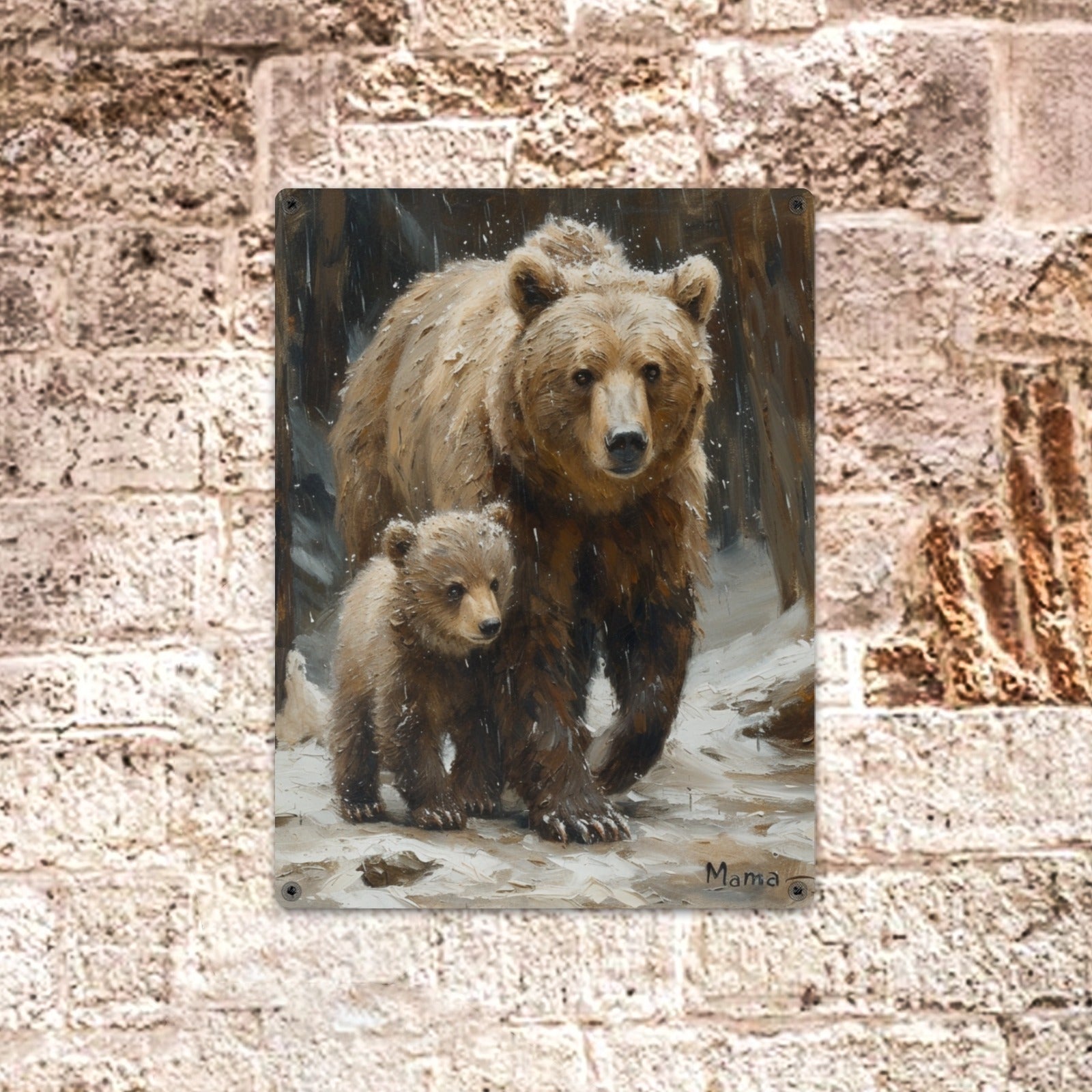 Mama Bear and Cubs Rustic Metal Tin Sign - 12x16 Inch - Cranberry Lake Design Co.  #