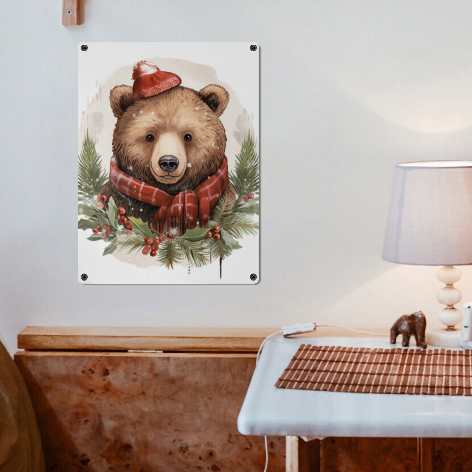 Snug as a Bug: Cozy Christmas Bear Metal Tin Sign - Cranberry Lake Design Co.  #