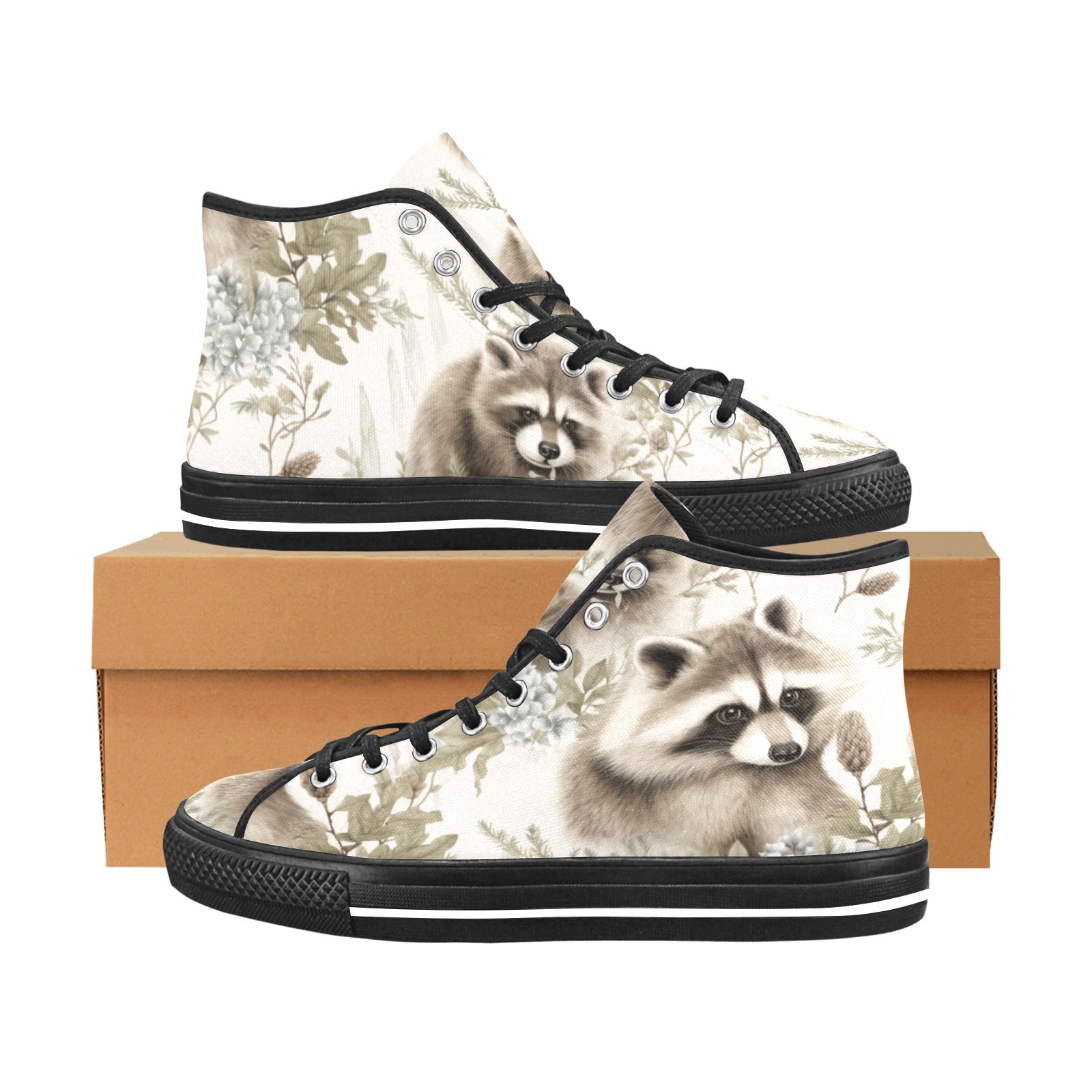 Cranberry Lake Designs Floral Raccoons High Top Canvas Women's Shoes - Cranberry Lake Design Co.  #