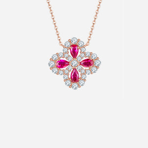 Lab-Grown Ruby 925 Sterling Silver Flower Shape Necklace