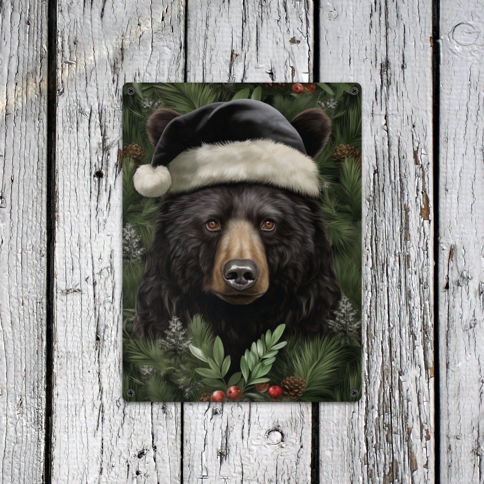 Cozy Christmas Bear Family Metal Tin Sign - 12x16 Inch - Cranberry Lake Design Co.  #