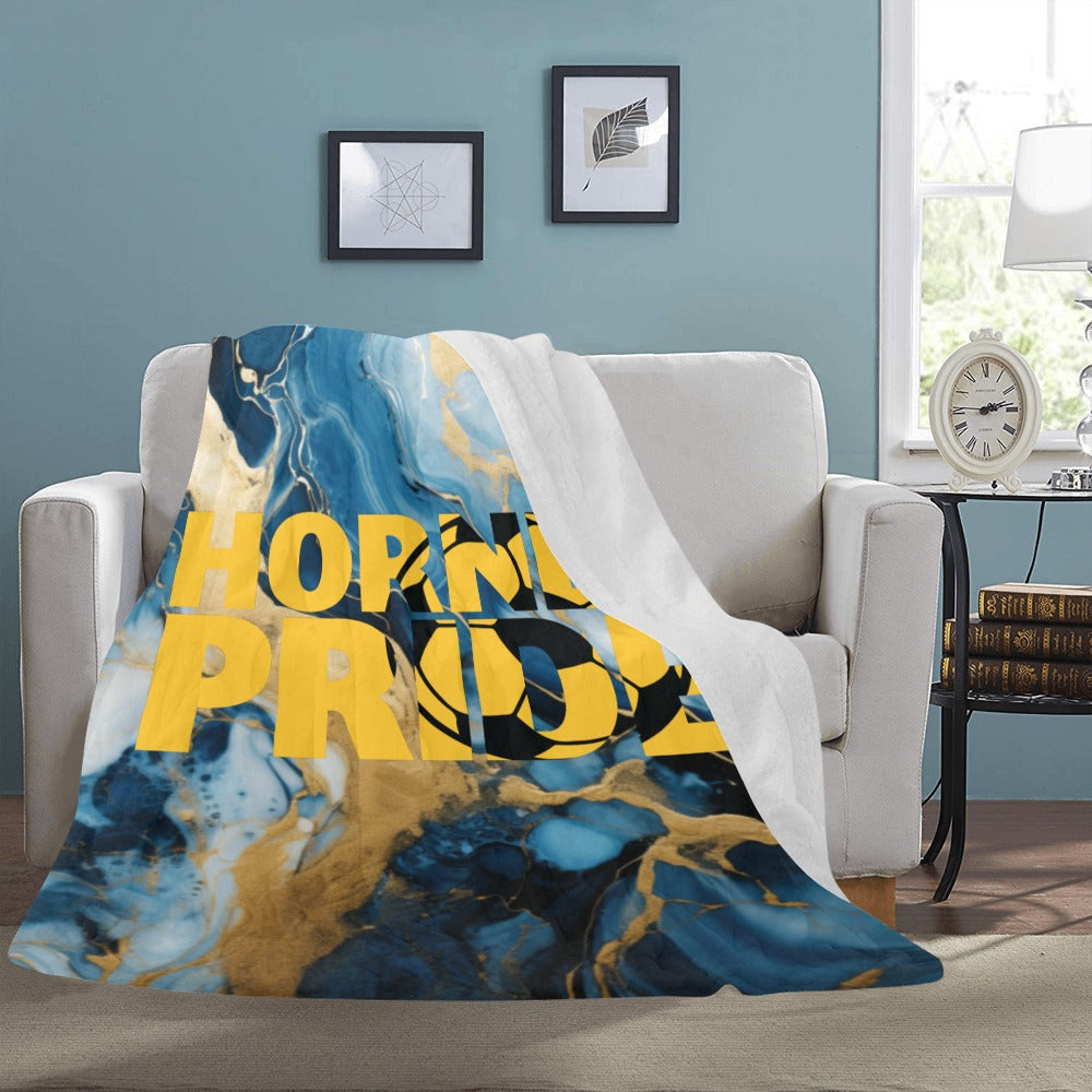 Blue Gold Marble Hornet Pride Soccer Ultra-Soft Micro Fleece Blanket