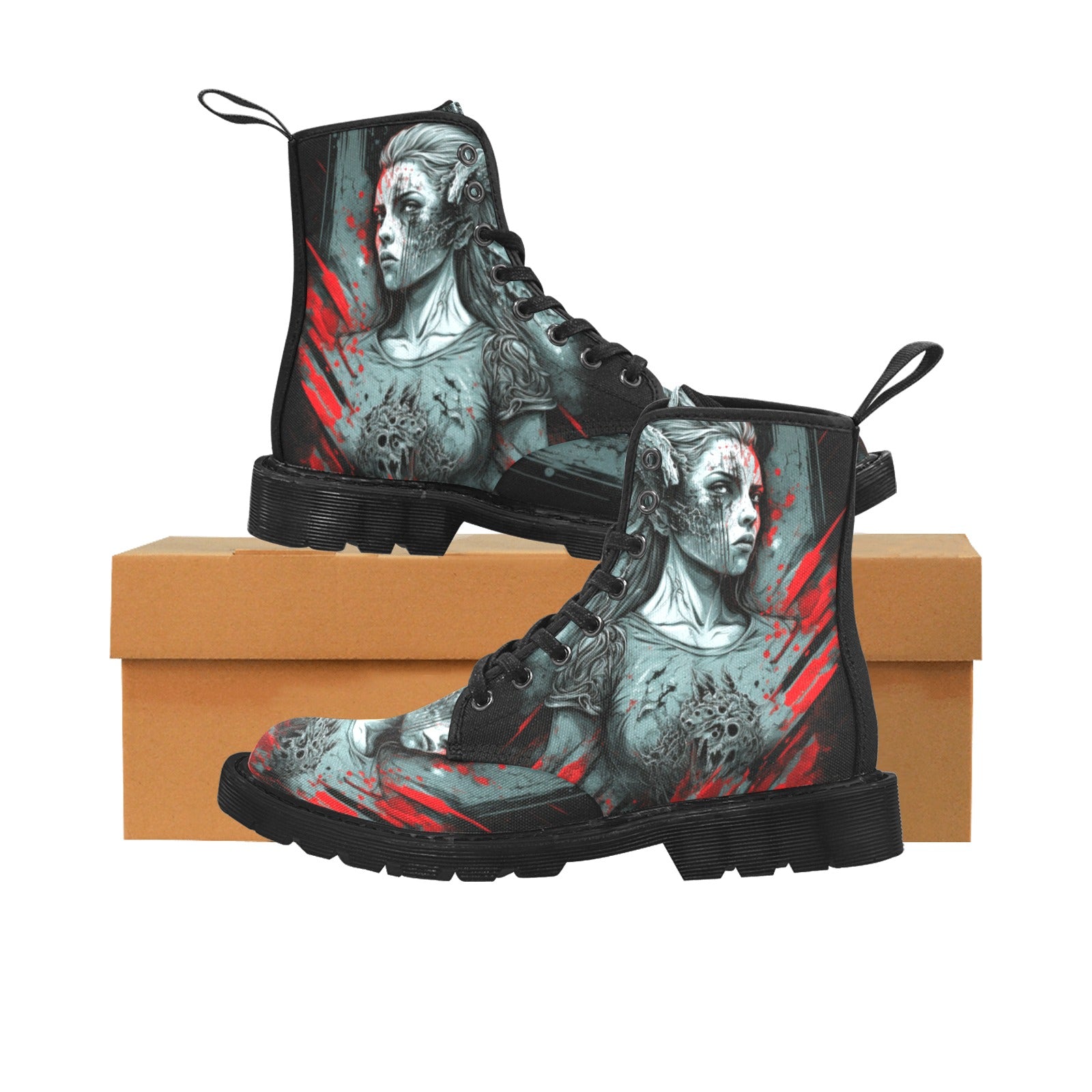 Zombie Woman Graphic Women's Lace Up Canvas Boots - Cranberry Lake Design Co.  #