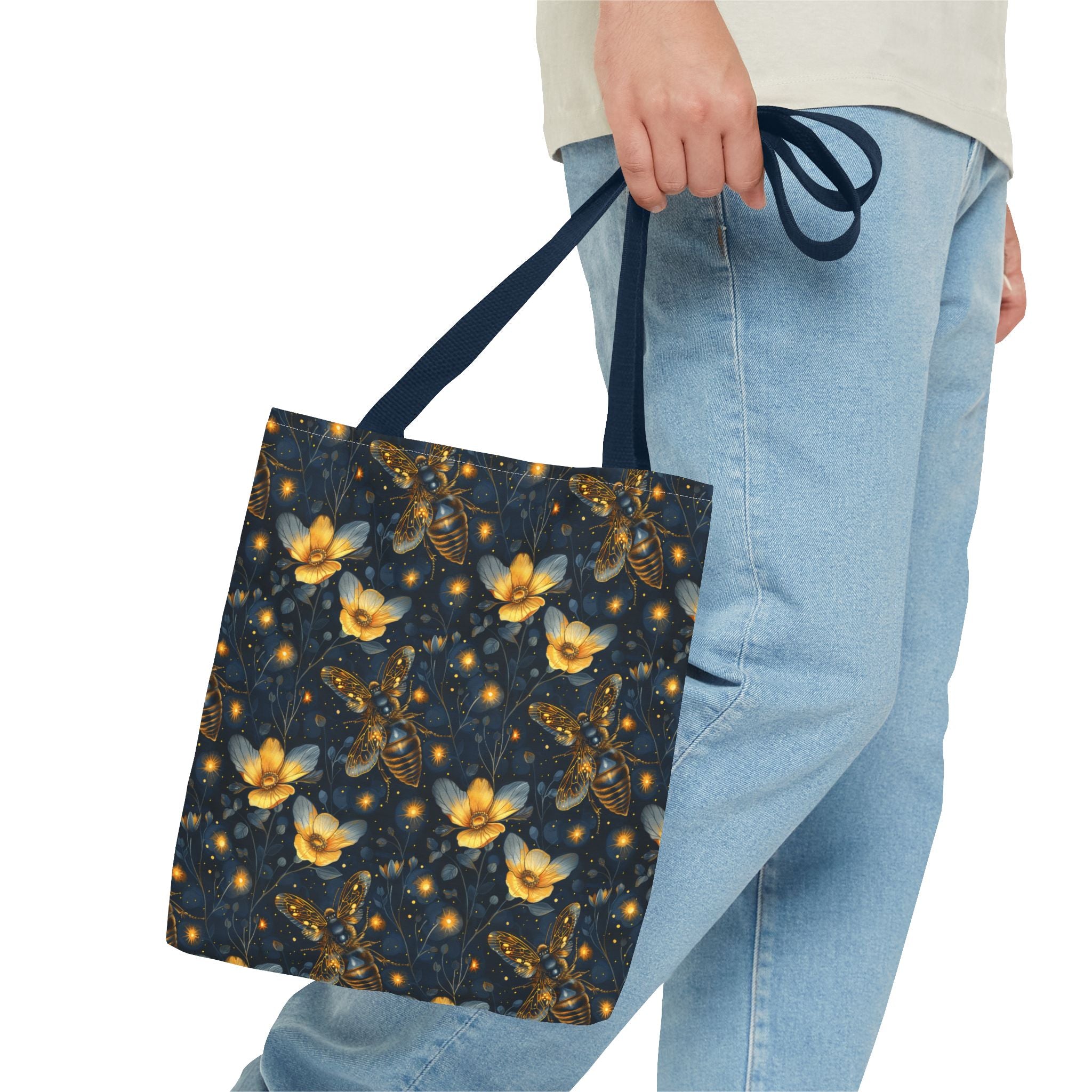 Whimsical Gold Floral Bee Fairycore Tote Bag