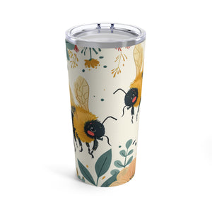 Bumblebee Spring Garden Tumbler | 20oz Stainless Steel Insulated Travel Mug | Cute Coffee Cup, Gift for Her