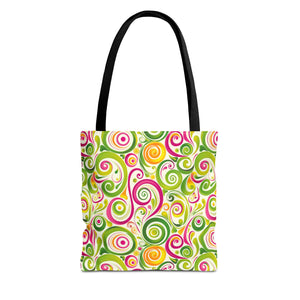 Swirly Pink Yellow Green Pattern Eccentric Tote Bag