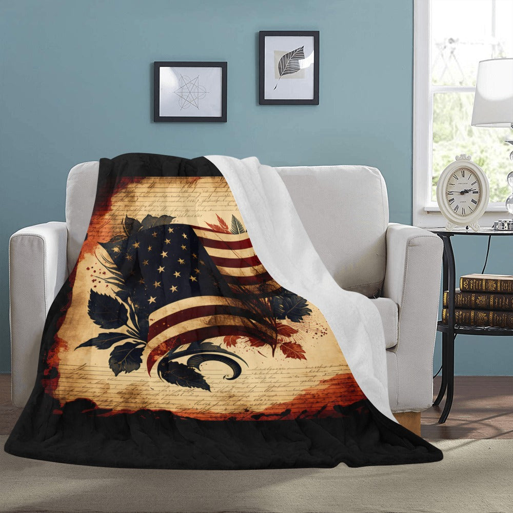 Cranberry Lake Designs Vintage Patriotic American Flag Crest Ultra-Soft Micro Fleece Blanket