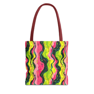 Wavy Pink Yellow Green Pattern Eccentric Tote Bag