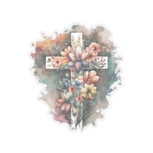 Watercolor Floral Cross Day Vinyl Sticker