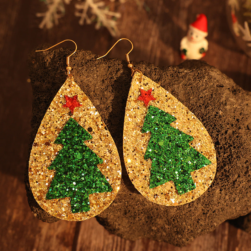 PU Leather Christmas Tree Earrings