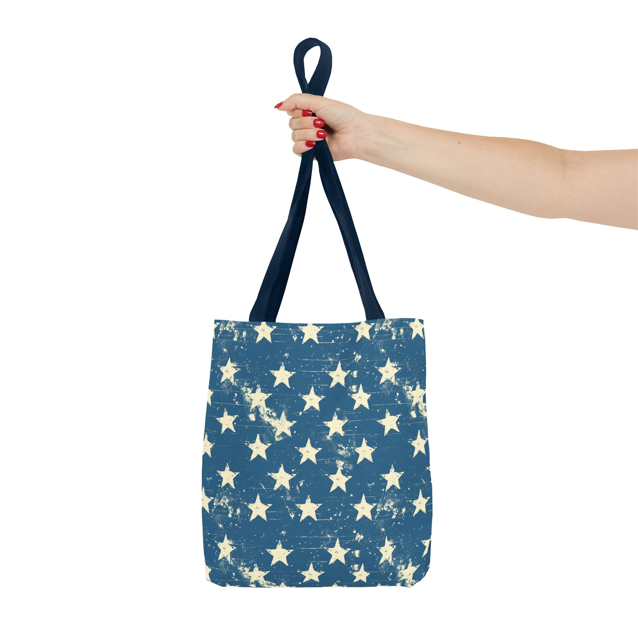 Blue & White Starts American Flag Pattern Patriotic Tote Bag