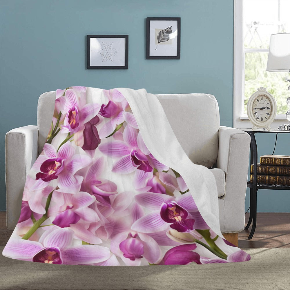 Orchid Bliss Blanket - Soft Plush Floral Throw - 60x80