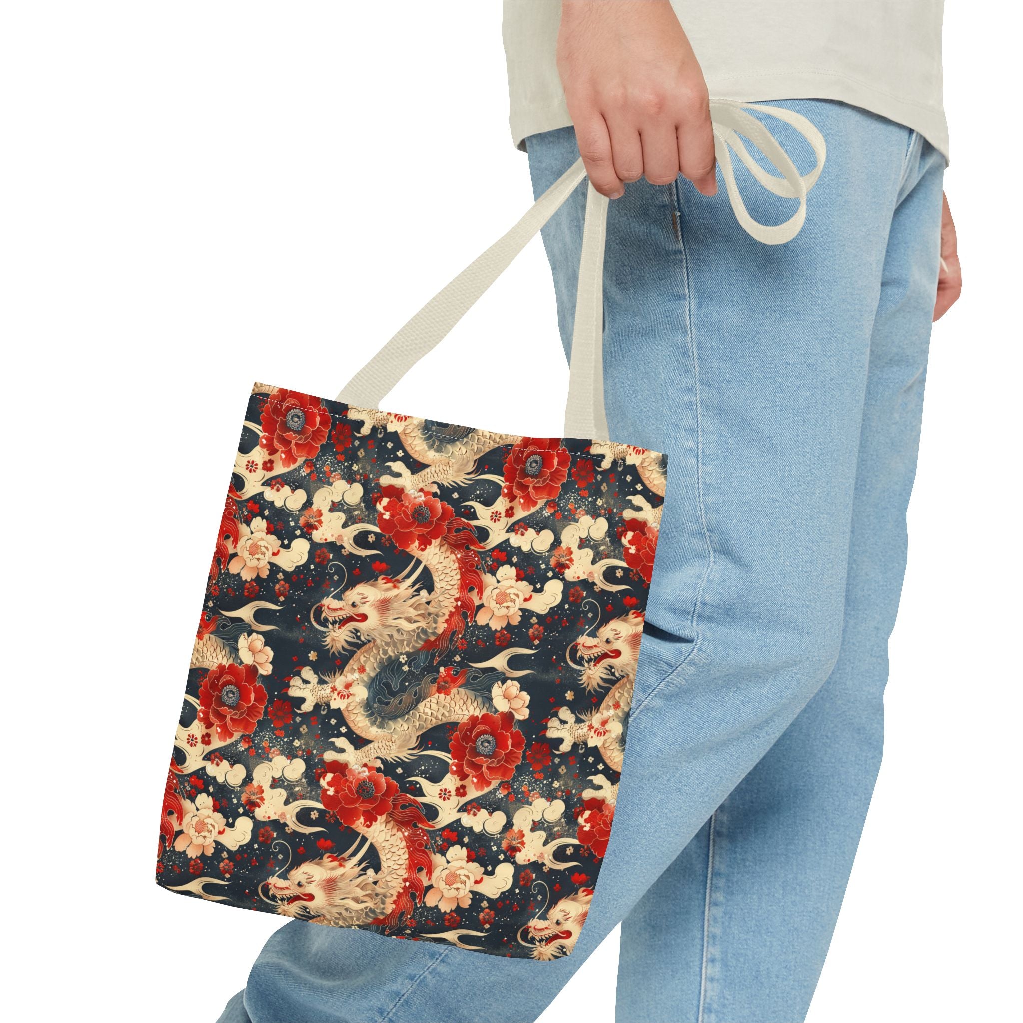 Red & White Dragon Pattern Tote Bag