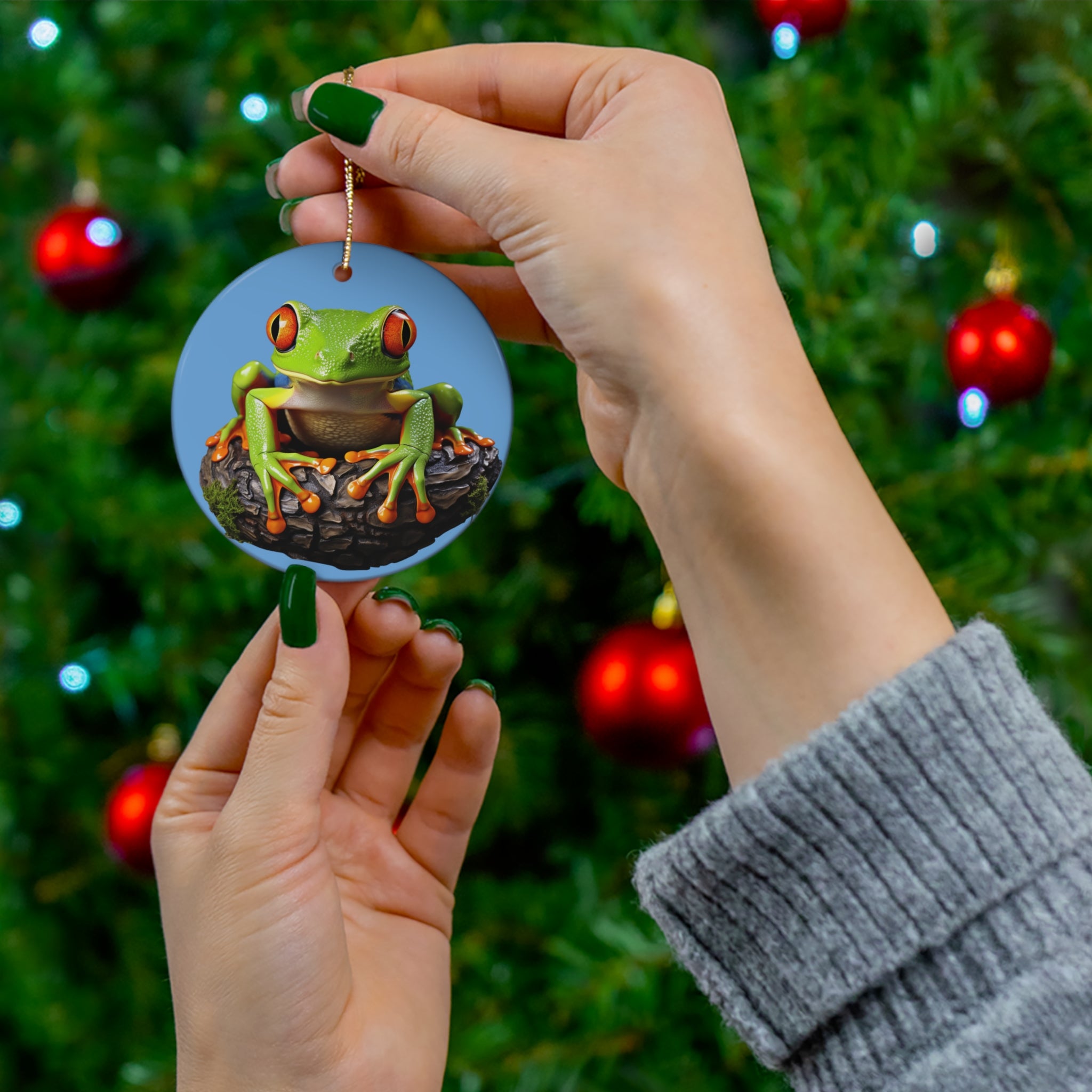 Tree Frog Ceramic Ornament - Unique Holiday Decor