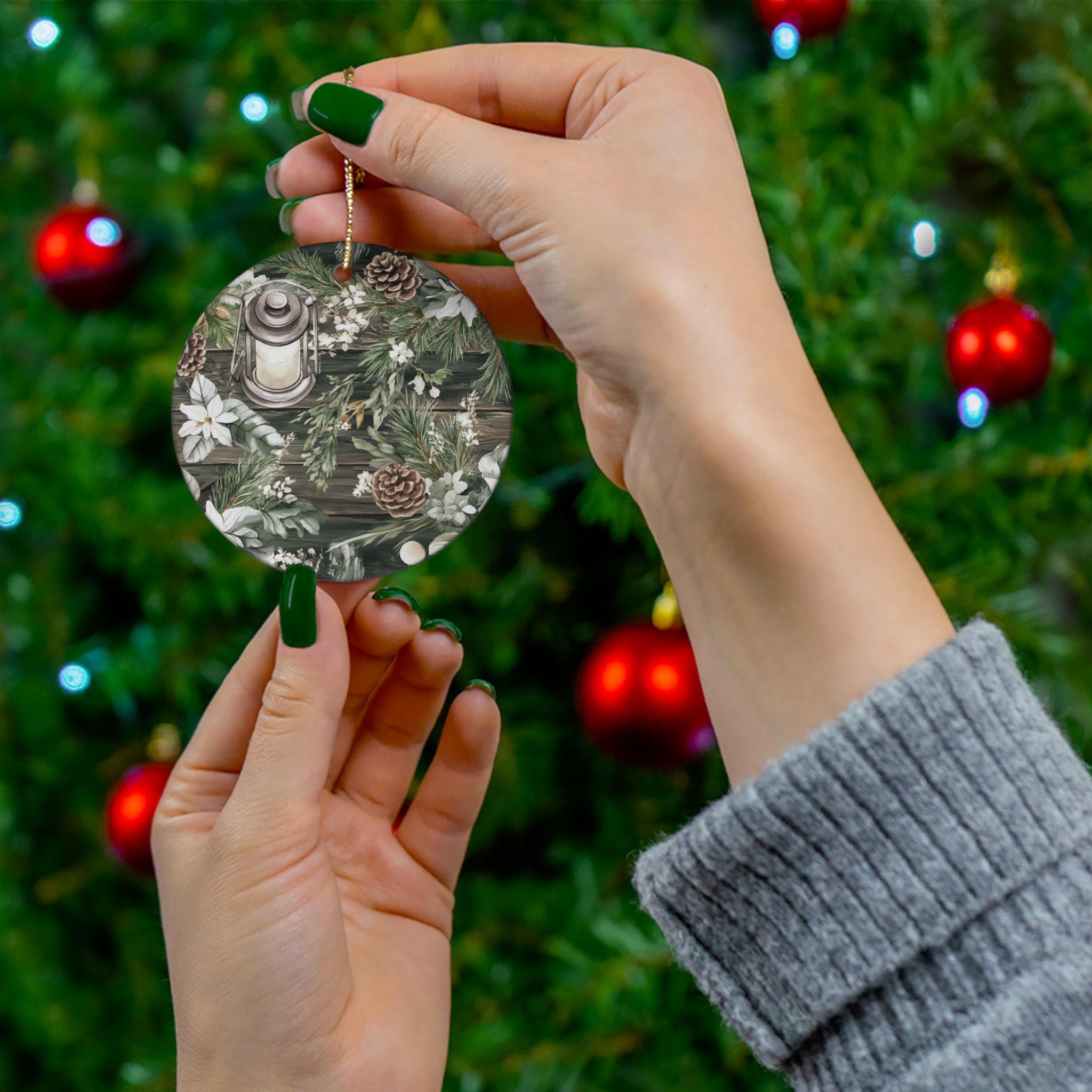 Rustic Holiday Lantern and Pinecone Christmas Design