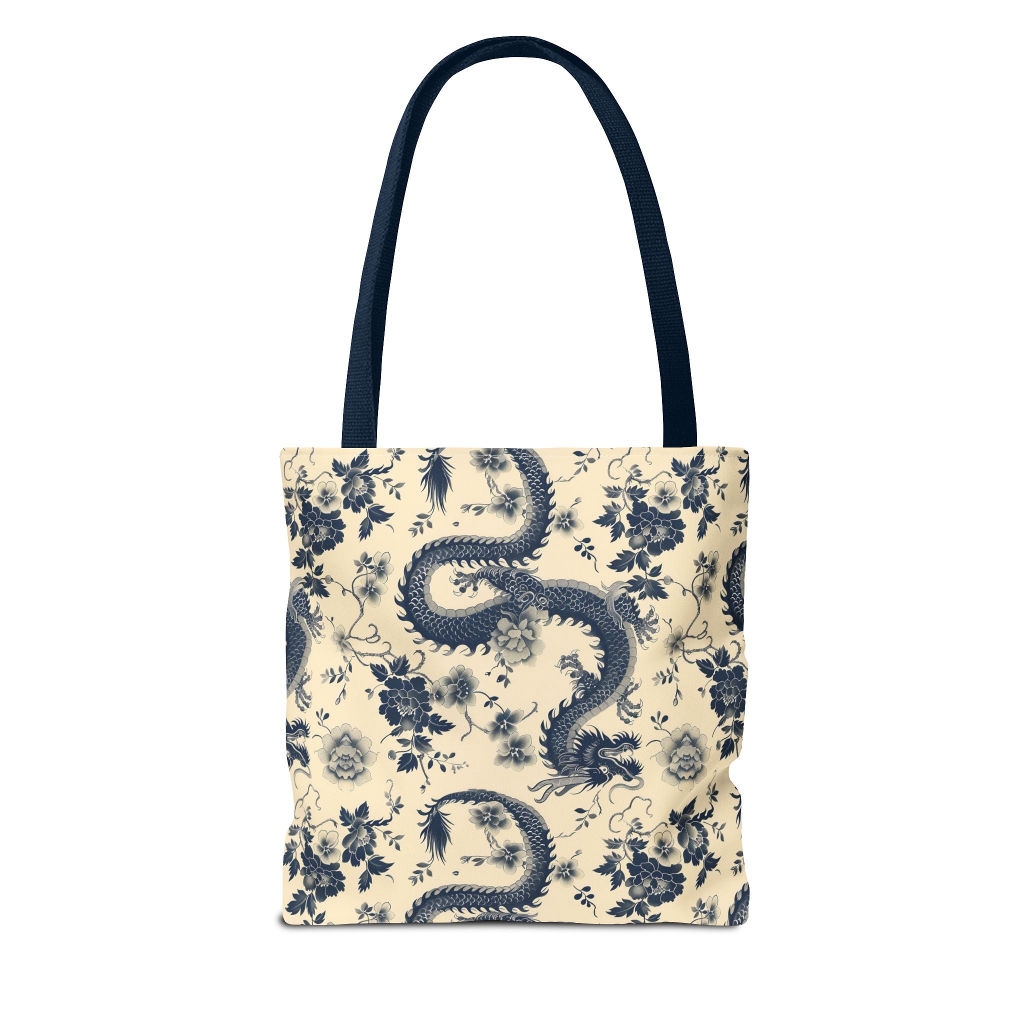 Blue Floral Dragon Tote Bag