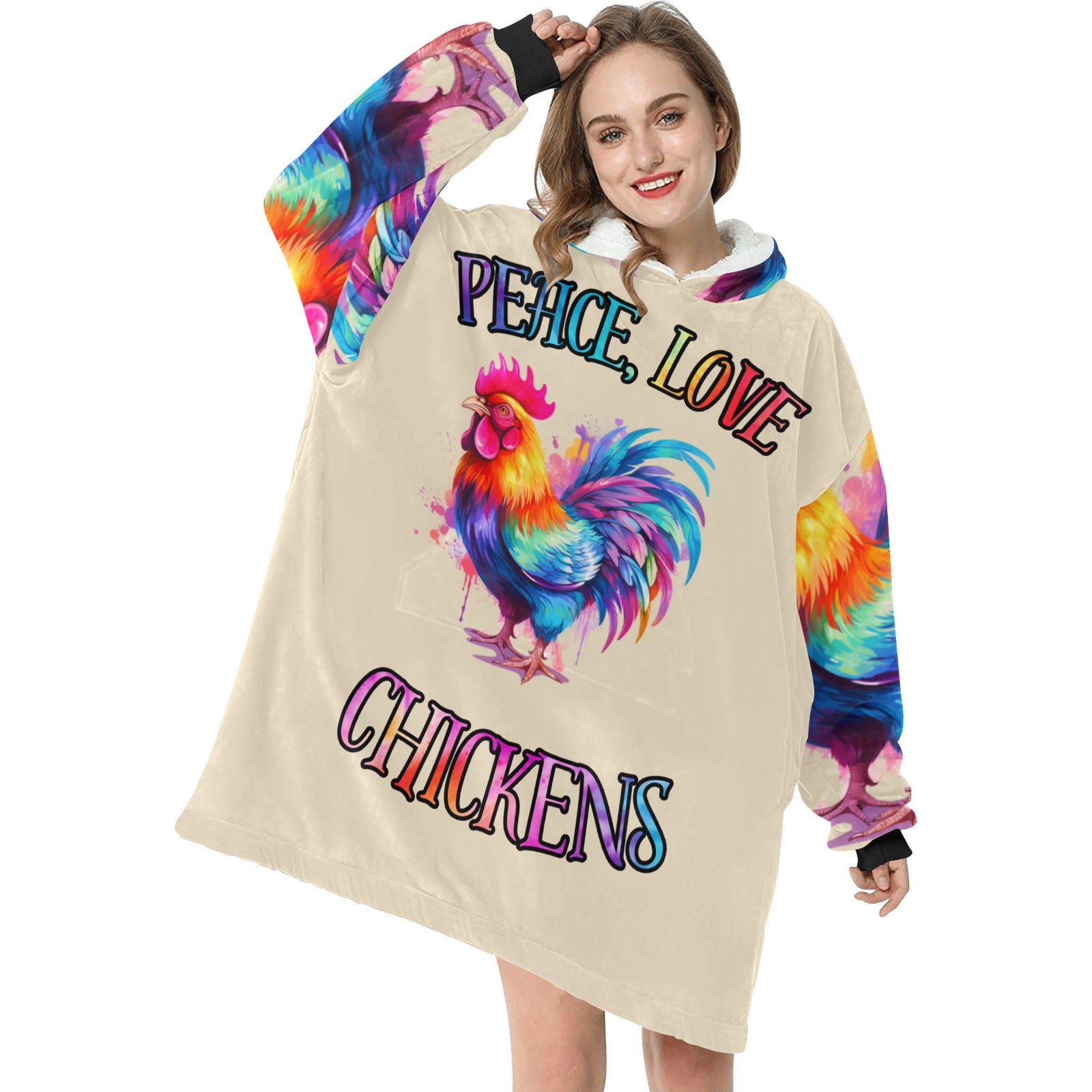 Peace Love Chickens Blanket Hoodie for Women - Cranberry Lake Design Co.  #