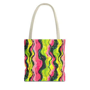 Wavy Pink Yellow Green Pattern Eccentric Tote Bag