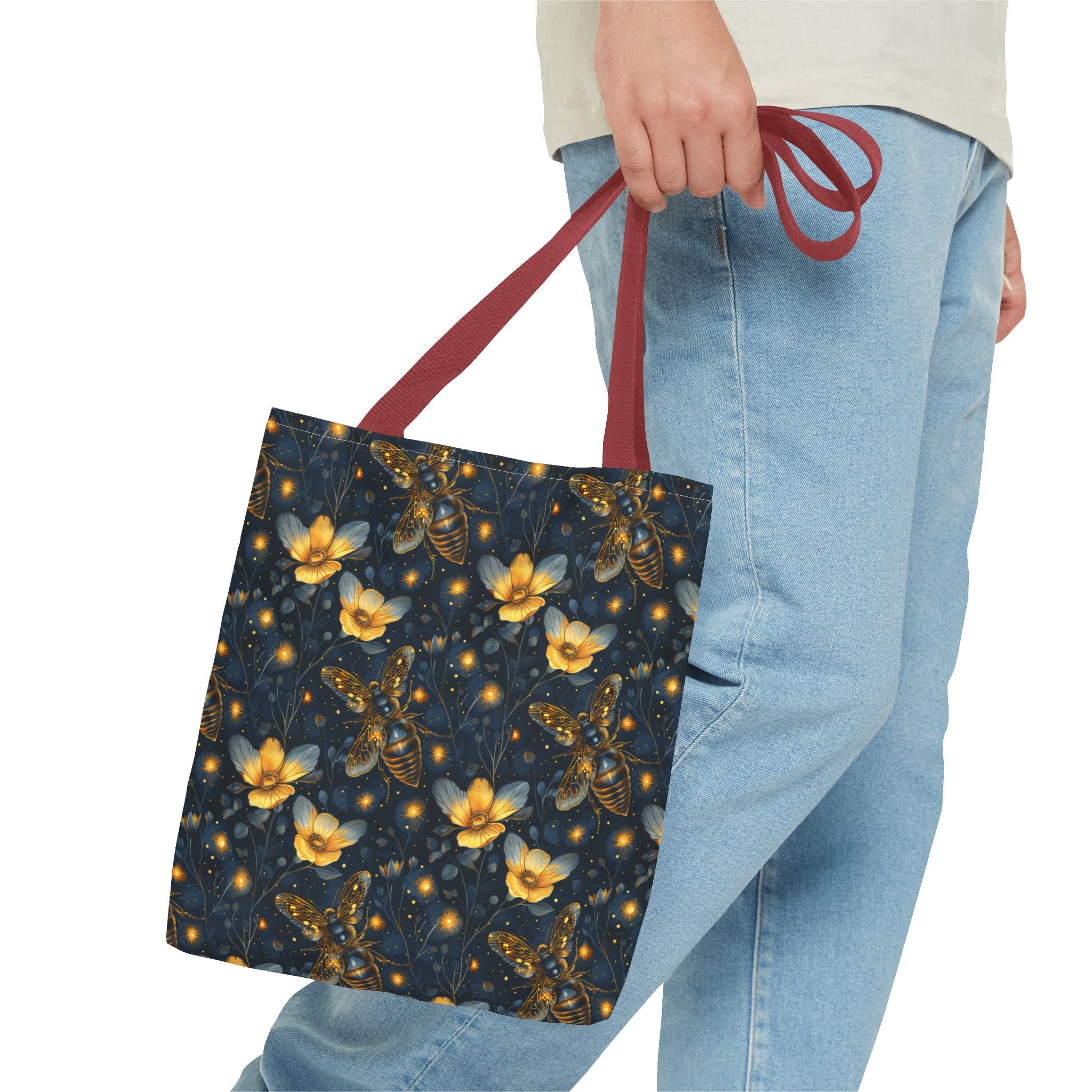 Whimsical Gold Floral Bee Fairycore Tote Bag