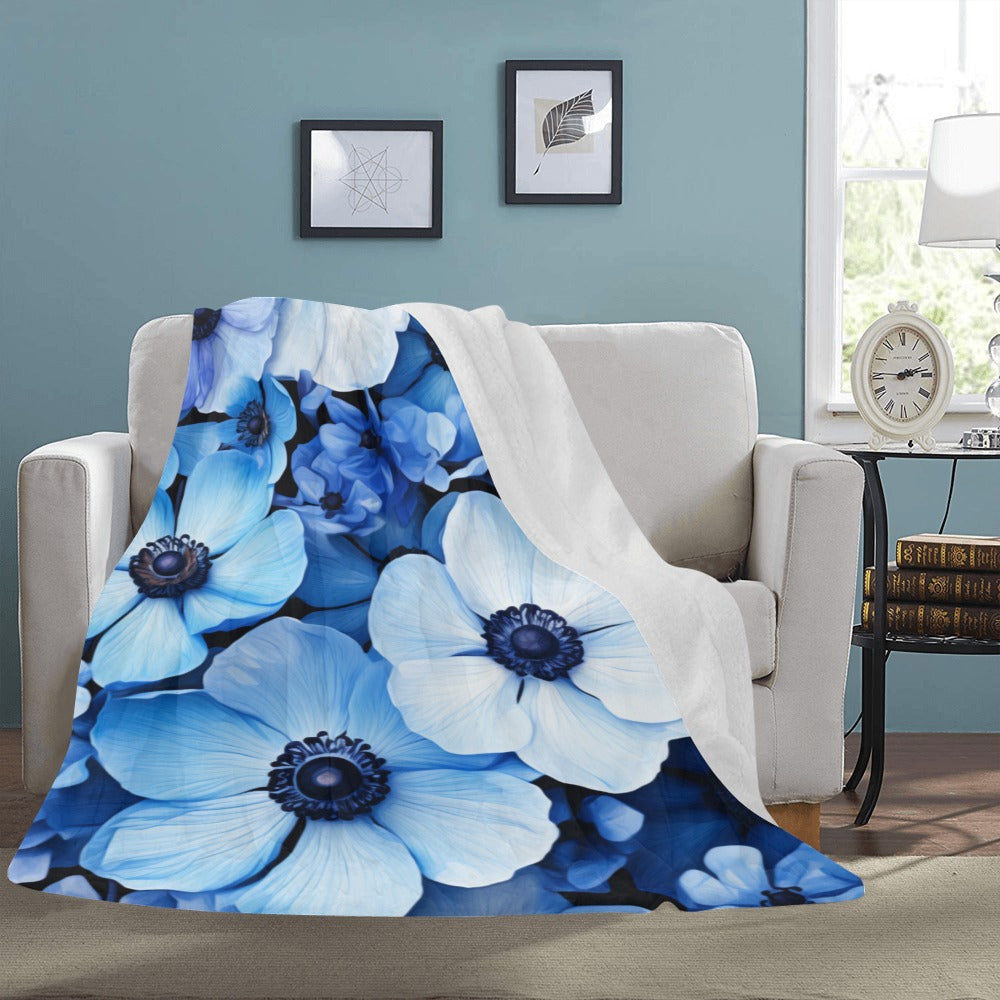 Blue Anemone Floral Throw Blanket - 60x80 Ultra-Soft Fleece, Vibrant Floral Design