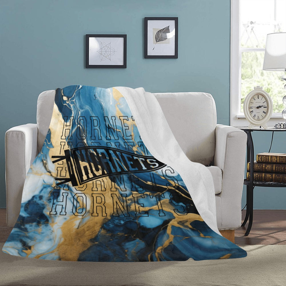 Cranberry Lake Designs Hornets Logo Blanket - Blue and Gold Marble