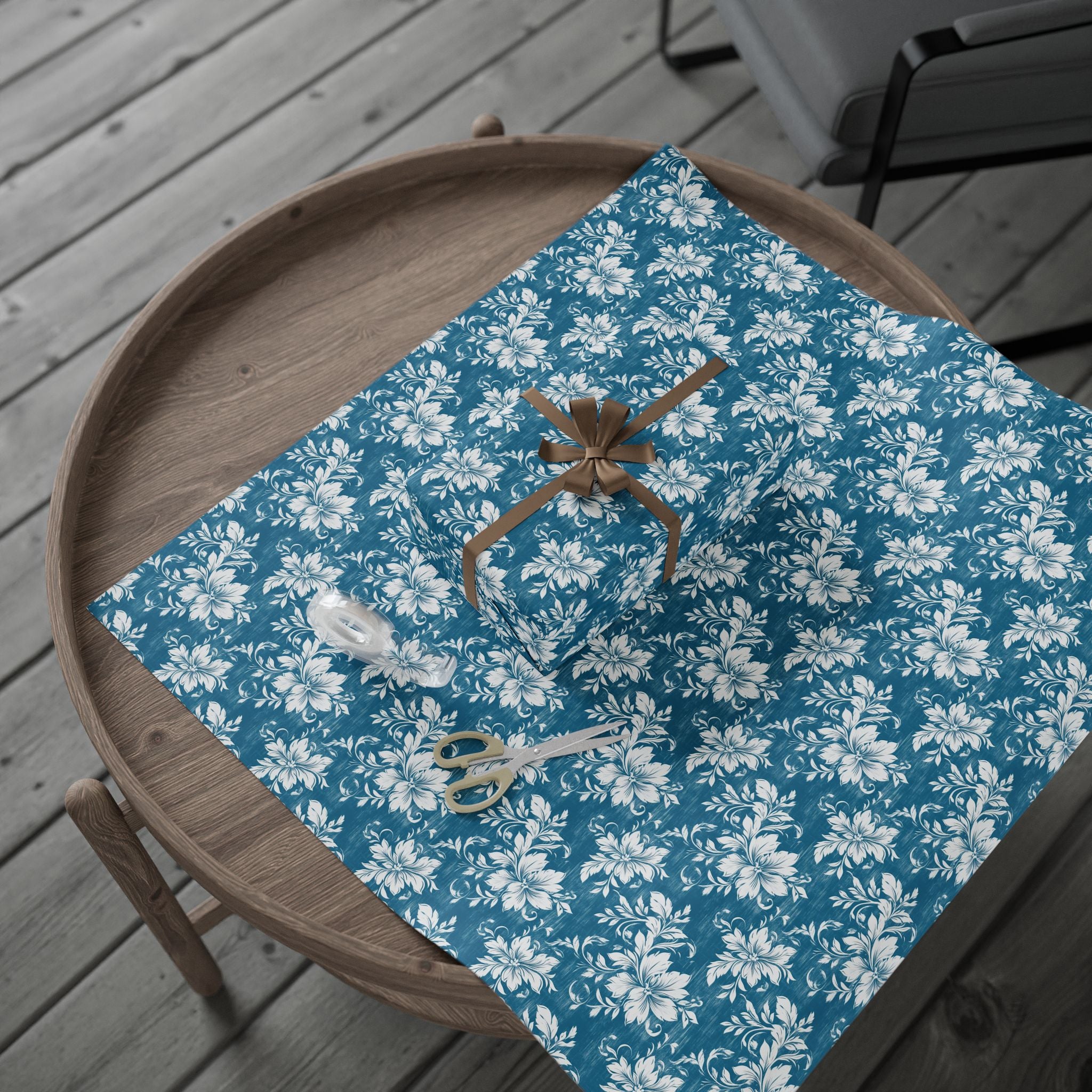 Rustic Blue and White Flower Wrapping paper