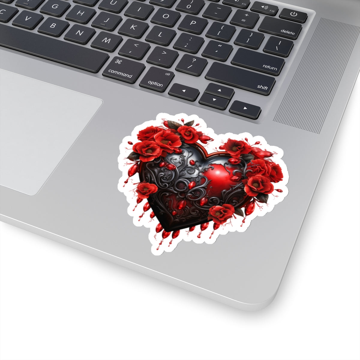 Black & Red Roses Heart Vinyl Sticker