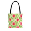 Pink & Green Floral Pattern Eccentric Tote Bag