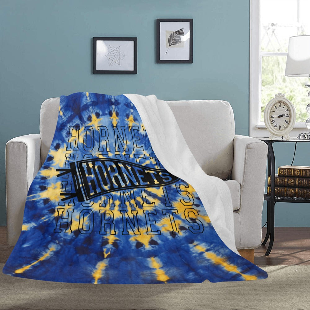 Cranberry Lake Designs Hornets Logo Blanket - Blue and Gold Tie Dye