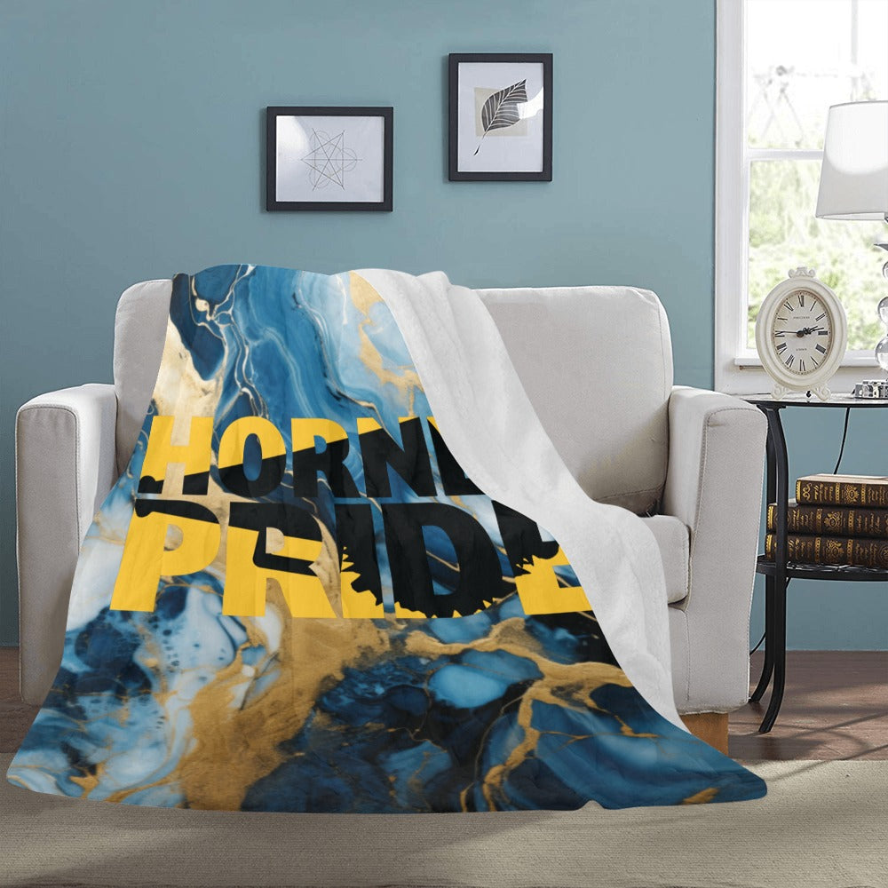 Cranberry Lake Designs Blue Gold Marble Hornet Pride Cheer Ultra-Soft Micro Fleece Blanket