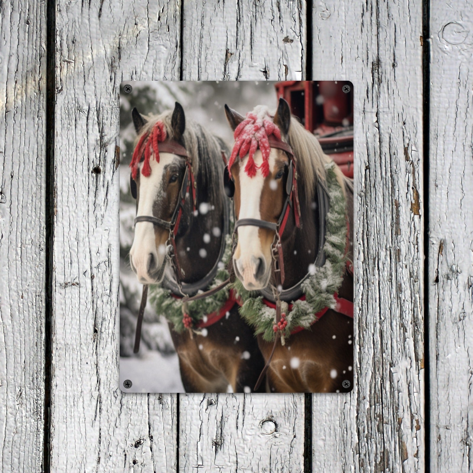 Christmas Horse Metal Sign | 12x16" Holiday Home Decor | Indoor/Outdoor Tin Sign by Cranberry Lake Designs