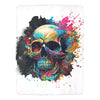 Cozy Fleece Blanket with Vibrant Watercolor Skull Design