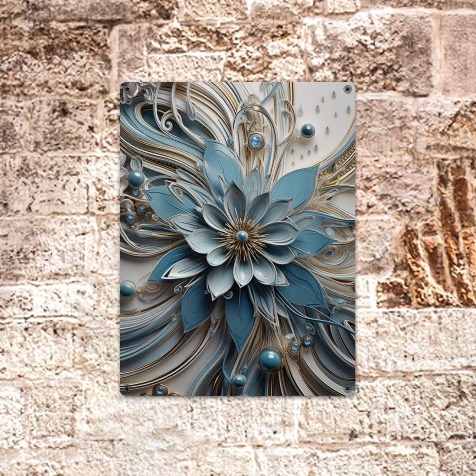 Intricate Blue and Gold Floral Metal Wall Art - Cranberry Lake Design Co.  #