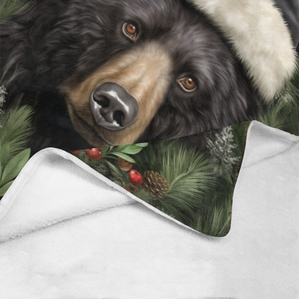 Wildlife Christmas Blanket - Black Bear in a Winter Wonderland