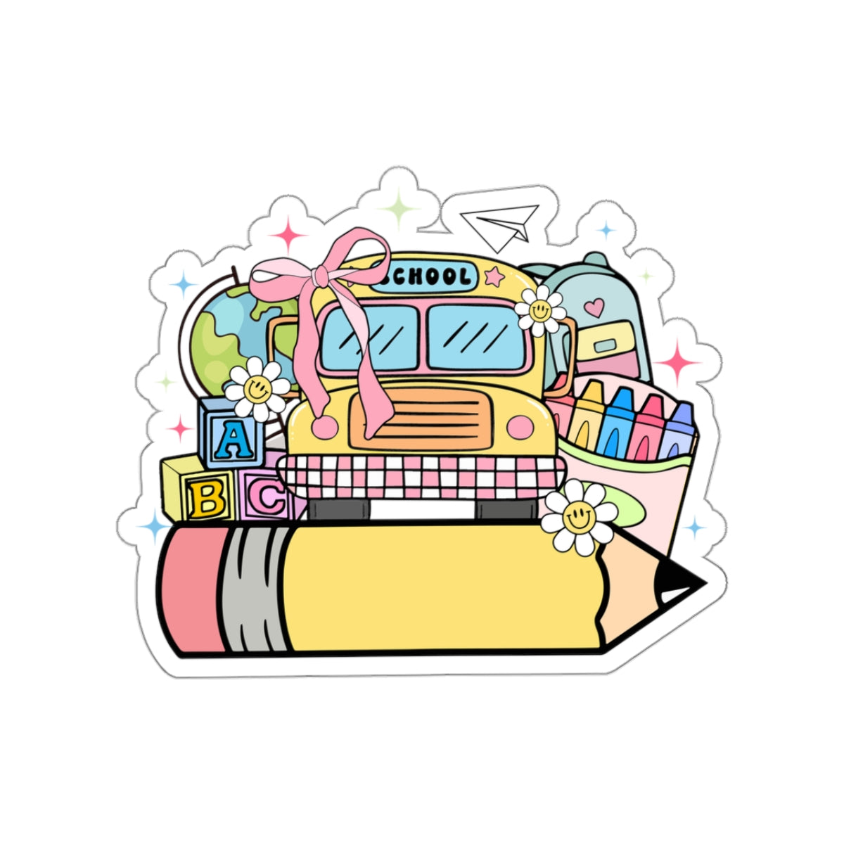 School Bus Adorable Girls Sticker for Teachers Kids back To School Gift